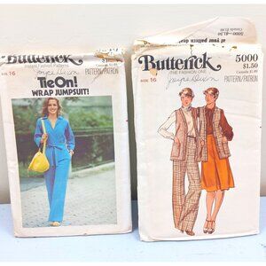 Butterick Vintage Sewing Patterns Wrap Jumpsuit & Misses Vest Skirt Pants Size 1
